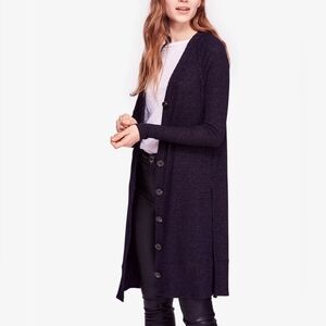 We The Free Button Front Navy Pink Glitter Cardigan